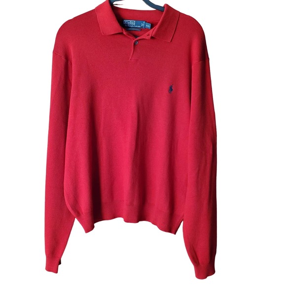 Polo Ralph Lauren Pima Cotton Collared Pullover Sweater Long Sleeve Sz XXL Red - Picture 1 of 7